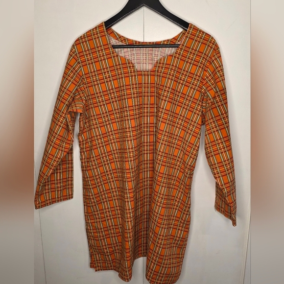 Vintage Handmade Orange Plaid Tunic/Top Lg - Picture 5 of 9